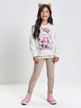 CONJUNTO INFANTIL CINTI BLUSÃO EM MOLETOM E CALÇA LEGGING EM VELUDO COM FÓIL - 012261740