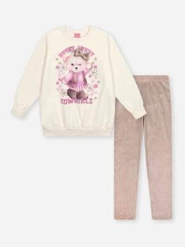 CONJUNTO INFANTIL CINTI BLUSÃO EM MOLETOM E CALÇA LEGGING EM VELUDO COM FÓIL - 012261740