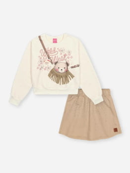 CONJUNTO INFANTIL CINTI BLUSÃO EM MOLETOM ESTAMPADO E SHORT- SAIA - 012261780