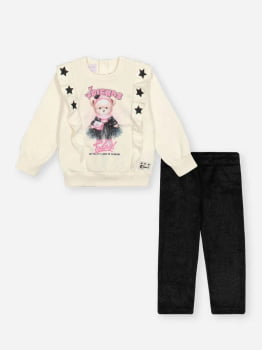 CONJUNTO INFANTIL CINTI BLUSÃO EM MOLETOM FELPADO E CALÇA LEGGING EM VELUDO COM FOIL - 012260470