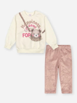 CONJUNTO INFANTIL CINTI BLUSÃO EM MOLETOM FELPADO E CALÇA LEGGING EM VELUDO FÓIL - 012260450