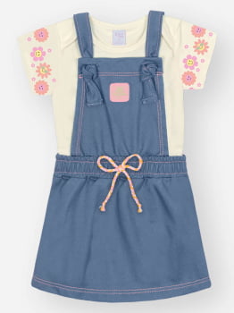 CONJUNTO INFANTIL CINTI BODY ESTAMPADO E SALOPETE JEANS - 10396