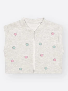 TRIO CONJUNTO INFANTIL CINTI COLETE COM POMPONS E TOP CROPPED E SHORT-SAIA EM MOLETINHO - 012262590