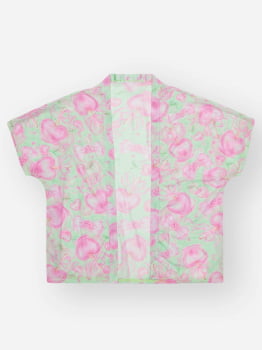 CONJUNTO INFANTIL CINTI CREPPED REGATA COM KIMONO EM TULE ESTAMPADO E SHORT EM MOLETINHO - 12654