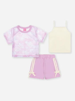 CONJUNTO INFANTIL CINTI CROPPED REGATA COM SOBREPOSIÇÃO ESTAMPA GIRLS TEAM E SHORT - 12751