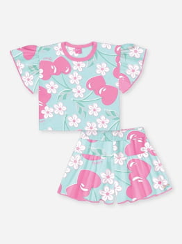 CONJUNTO INFANTIL CINTI EM COTTON LINHO ESTAMPA DE CEREJAS - 12548