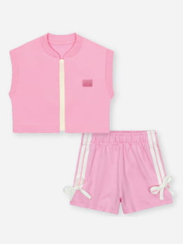 CONJUNTO INFANTIL CINTI REGATA E COLETE COM ESTAMPA DE CACHORRINHA E SHORT - 12587