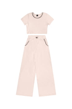 CONJUNTO INFANTIL ELIAN BLUSA CROPPED EM LINHO E CALÇA PANTALONA - 271483