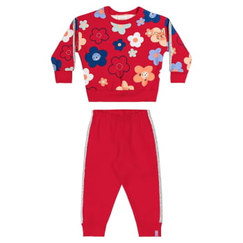 CONJUNTO INFANTIL ELIAN BLUSÃO ESTAMPA FLORES E CALÇA EM MOLETOM FELPADO - 211458