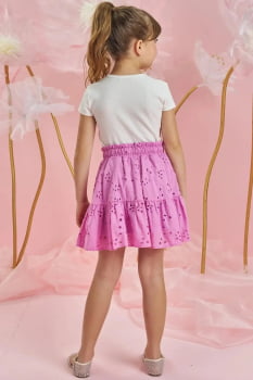CONJUNTO INFANTIL INFANTI BLUSA EM CANELADDO E SAIA EM LAISE COM SHORT EMBUTIDO - 85762