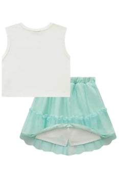 CONJUNTO INFANTIL INFANTI REGATA CROPPED EM CANELADO LIZ E SAIA EM TULE COM SHORT - 83986