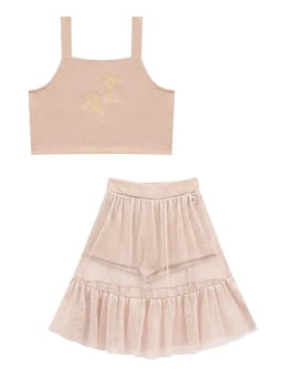 CONJUNTO INFANTIL KIKI BLUSA COM BORDADO E SHORT-SAIA EM TULE - 3400061
