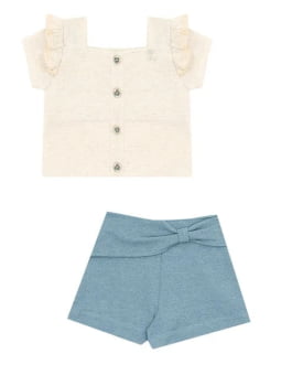 CONJUNTO INFANTIL KIKI BLUSA EM LINHO COM SHORT TEXTURIXADO - 3500127