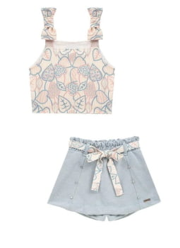 CONJUNTO INFANTIL KIKI BLUSA ESTAMPADA COM BRILHO E SHORT-SAIA CLOCHART - 3450076