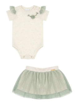CONJUNTO INFANTIL KIKI BODY TEXTURIZADO E SAIA EM TULE - 1400011