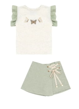 CONJUNTO INFANTIL KIKI EM MALHA TEXTURIZADA COM SHORT-SAIA VERDE - 2450077