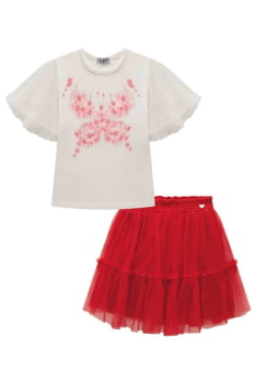 CONJUNTO INFANTIL KUKIÊ BLUSA BOXY E SAI EM TULE COM SHORTS EMBUTIDO - 78323