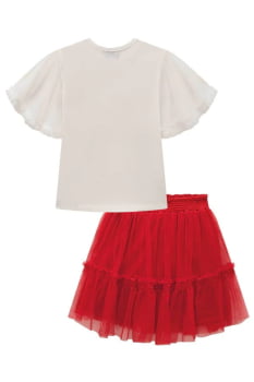 CONJUNTO INFANTIL KUKIÊ BLUSA BOXY E SAI EM TULE COM SHORTS EMBUTIDO - 78323