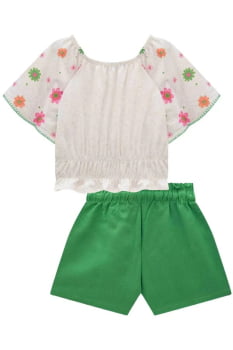 CONJUNTO INFANTIL KUKIÊ BLUSA BOXY EM COTTON E SHORTS EM BLEND DE LINHO - 76997