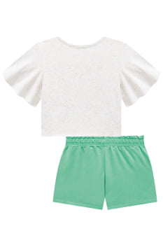 CONJUNTO INFANTIL KUKIÊ BLUSA BOXY EM COTTON LINHO E SHORT SAIA EM MOLEVISCO - 74166