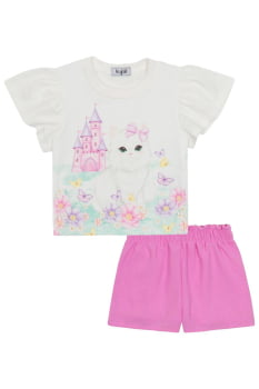 CONJUNTO INFANTIL KUKIÊ BLUSA BOXY EM MEIA MALHA E SHORT EM AIR FLOW - 88464