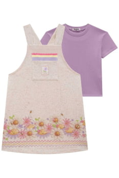 CONJUNTO INFANTIL KUKIÊ BLUSA BOXY EM SOFT LINE E SALOPETE EM MOLETOM LINHO - 75770