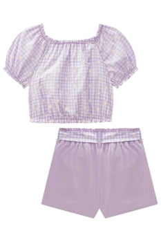 CONJUNTO INFANTIL KUKIÊ BLUSA BOXY EM SUPER SOFT E SHORT SAIA EM SARJA COM ELASTANO - 76405