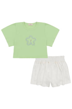 CONJUNTO INFANTIL KUKIÊ BLUSA BOXY OVER EM MALHA LITLLE WAFFLE E SHORTS VISCOSE - 88556