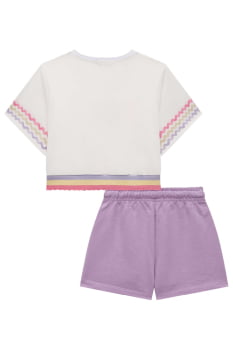 CONJUNTO INFANTIL KUKIÊ BLUSA BOXY OVER EM MALHA WAVE E SHORTS EM MOLETOM SEM PELÚCIA - 75774