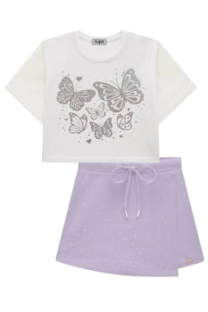 CONJUNTO INFANTIL KUKIÊ BLUSA BOXY OVER EM MEIA MALHA E SHORT SAIA EM MALHA WAVE - 78390