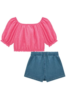 CONJUNTO INFANTIL KUKIÊ BLUSA BOXY OVER EM MEIA MALHA E SHORTS EM MOLETOM - 75867