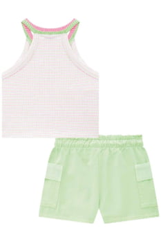 CONJUNTO INFANTIL KUKIÊ BLUSA CROPPED EM COTTON LISTRADO E SHORT EM SARJA - 75736