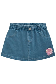 CONJUNTO INFANTIL KUKIÊ BLUSA EM AIR FLOW SHORT SAIA EM JEANS BELLINI - 75845