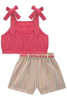 CONJUNTO INFANTIL KUKIÊ BLUSA EM ALFAIATARIA TWILL E SHORTS EM LINHO MAQUINETADO - 76983