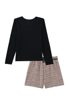 CONJUNTO INFANTIL KUKIÊ BLUSA EM CANELADO E SHORTS EM MALHA TWEED SHINE - 91822