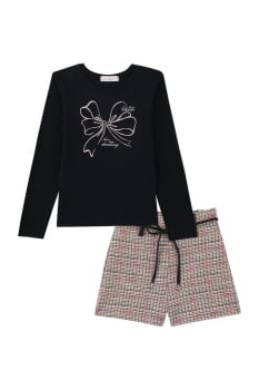 CONJUNTO INFANTIL KUKIÊ BLUSA EM CANELADO E SHORTS EM MALHA TWEED SHINE - 91822