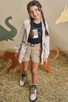 CONJUNTO INFANTIL KUKIÊ BLUSA EM CANELADO E SHORTS EM TECIDO SARJADO - 90582
