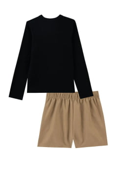 CONJUNTO INFANTIL KUKIÊ BLUSA EM CANELADO E SHORTS EM TECIDO SARJADO - 90582