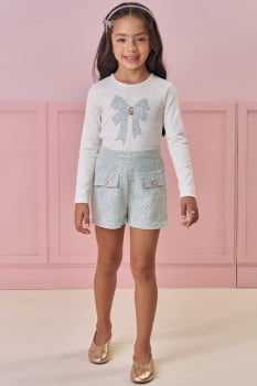 CONJUNTO INFANTIL KUKIÊ BLUSA EM CANELADO E SHORTS EM TWEED COMFY - 90917