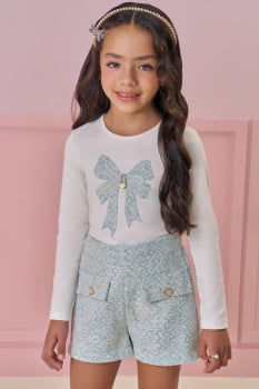 CONJUNTO INFANTIL KUKIÊ BLUSA EM CANELADO E SHORTS EM TWEED COMFY - 90917