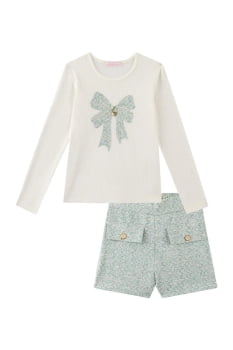 CONJUNTO INFANTIL KUKIÊ BLUSA EM CANELADO E SHORTS EM TWEED COMFY - 90917