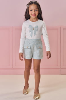 CONJUNTO INFANTIL KUKIÊ BLUSA EM CANELADO E SHORTS EM TWEED COMFY - 90917