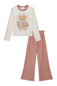CONJUNTO INFANTIL KUKIÊ BLUSA EM COTTON E CALÇA EM MALHA BIG WAFFLE - 91718