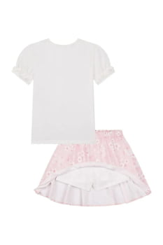 CONJUNTO INFANTIL KUKIÊ BLUSA EM COTTON E SAIA EM SUPER CETIM COM SHORTS EMBUTIDO - 90294