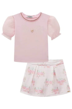 CONJUNTO INFANTIL KUKIÊ BLUSA EM COTTON E SHORT SAIA EM MOLECOTTON - 78357