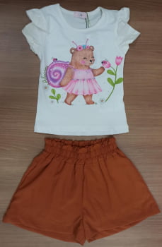 CONJUNTO INFANTIL KUKIÊ BLUSA EM COTTON E SHORTS EM CREPE - 94078