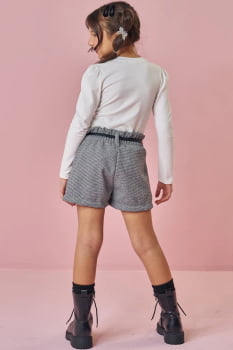 CONJUNTO INFANTIL KUKIÊ BLUSA EM COTTON E SHORTS EM LÃ PIED DE POULE - 90672