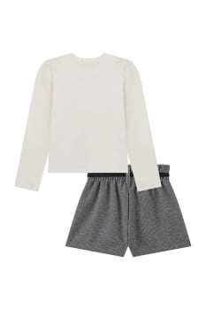 CONJUNTO INFANTIL KUKIÊ BLUSA EM COTTON E SHORTS EM LÃ PIED DE POULE - 90672