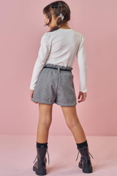 CONJUNTO INFANTIL KUKIÊ BLUSA EM COTTON E SHORTS EM LÃ PIED DE POULE - 90672