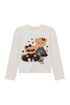 CONJUNTO INFANTIL KUKIÊ BLUSA EM COTTON E SHORTS EM LÃ PIED DE POULE - 90672